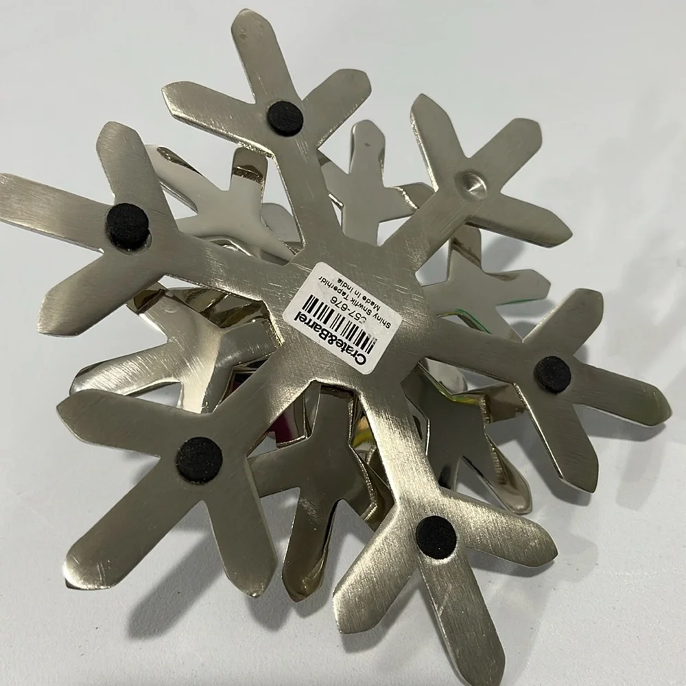 Crate & Barrel Silver Shiny Snowflake Taper Candle Holder